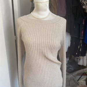 Pink Rose Light Beige Ribbed Sweater